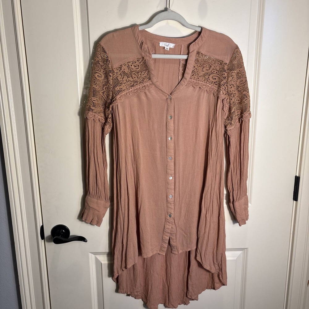 Easel Women Size Large Boho Peasant Blouse Top Lace Crochet Shirt Festival
